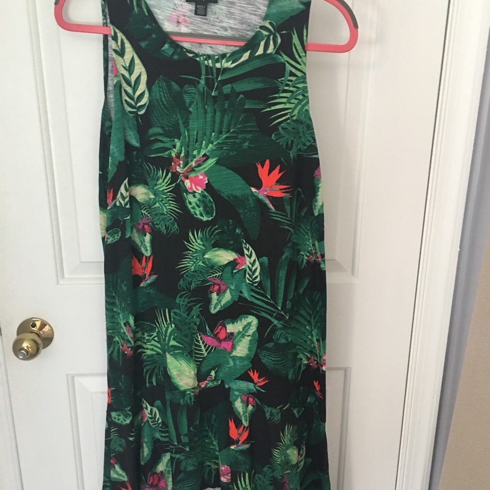 Tropical Print Hi-Lo Tank Dress with Flounce Hem